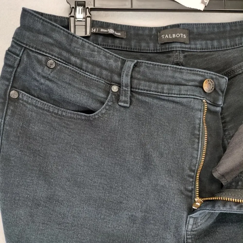 Talbots‎ Slim Ankle Jean Curvy Women's Plus 14 Black Stretch Denim 34x27